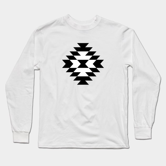 Aztec Stylized Symbol Black and White Long Sleeve T-Shirt by NataliePaskell